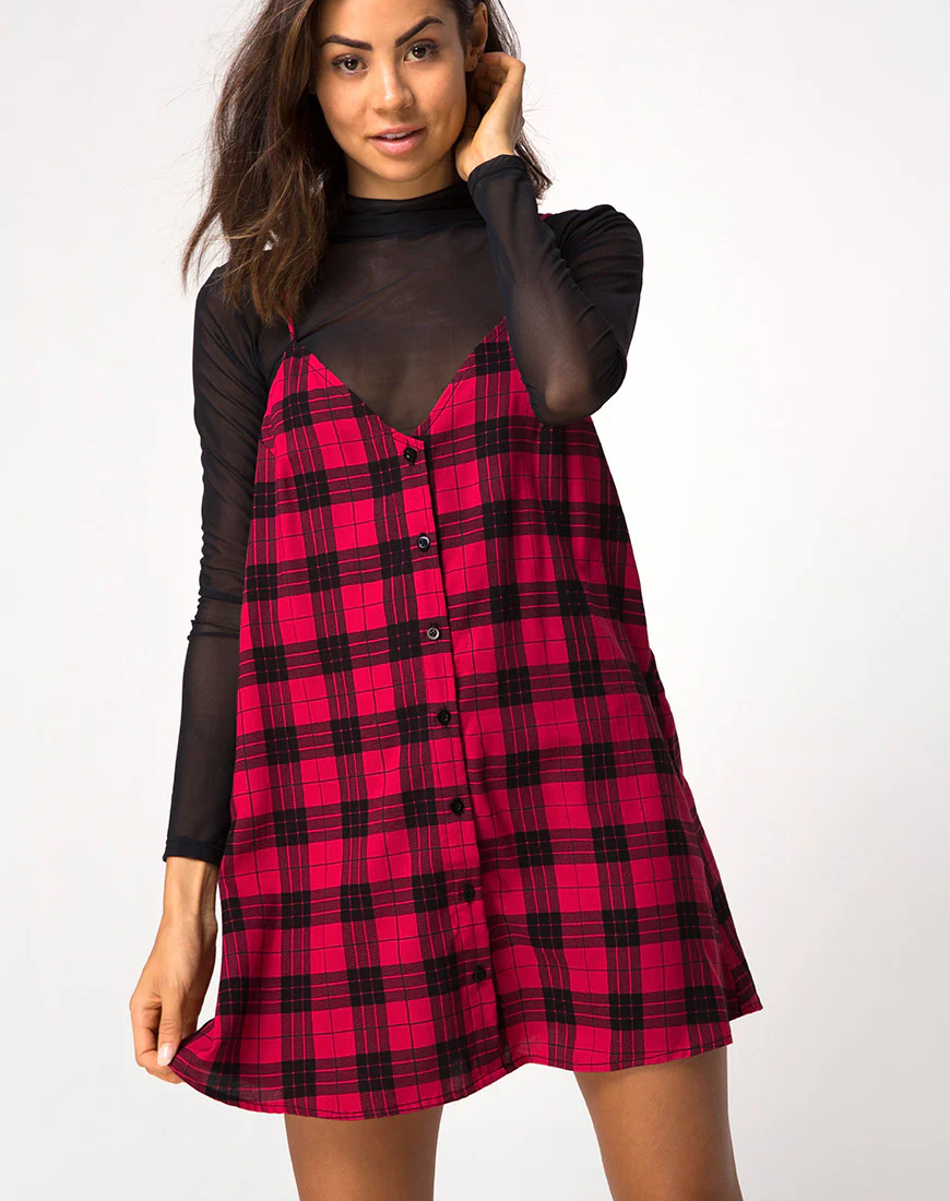 Sanna Dress in Winter Plaid Red and Black - Awmao
