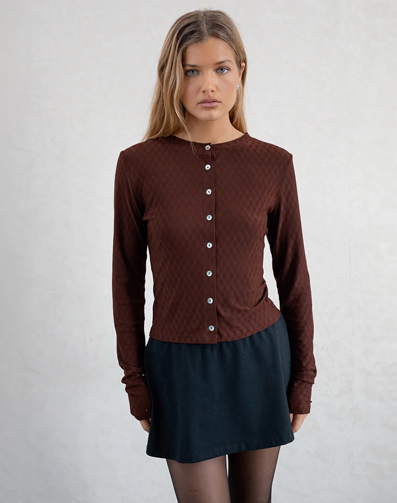 Kahula Shirt in Argyle Mesh Brown - Awmao