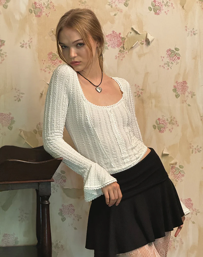 Abella Textured Flute Sleeve Top in Ivory - Awmao
