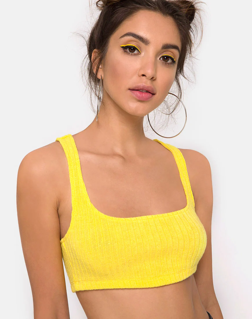 Berries Crop Top in Rib Knit Yellow - Awmao