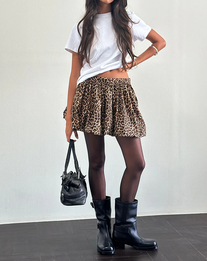 Kayowi Puffball Mini Skirt in Rar Leopard Sandstorm - Awmao