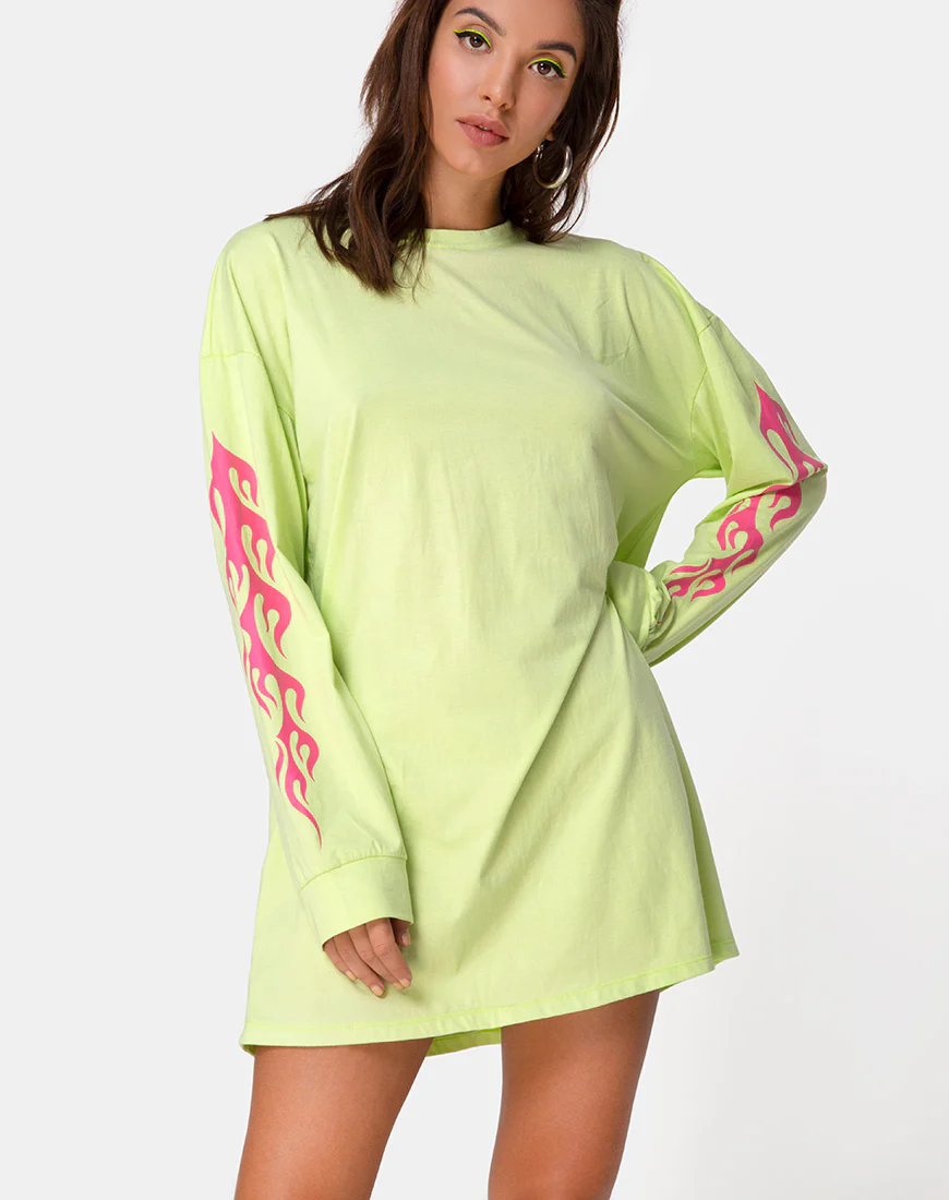 Lotsun Sweatshirt in Flurogreen with Flame - Awmao