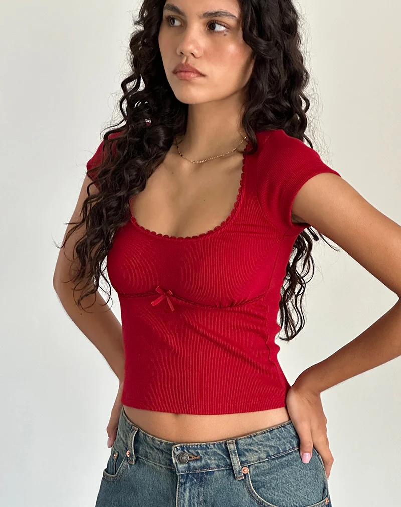 Rada Top in Rib Adrenaline Red - Awmao