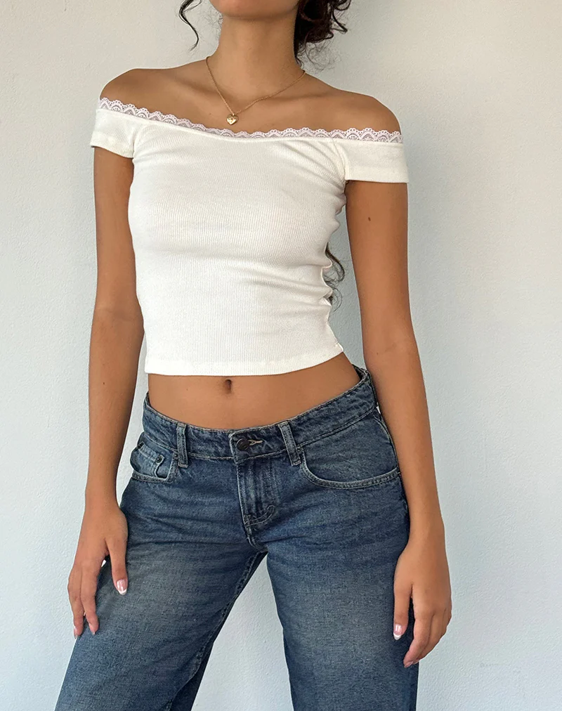 Chacha Top in Off White Rib Lace - Awmao