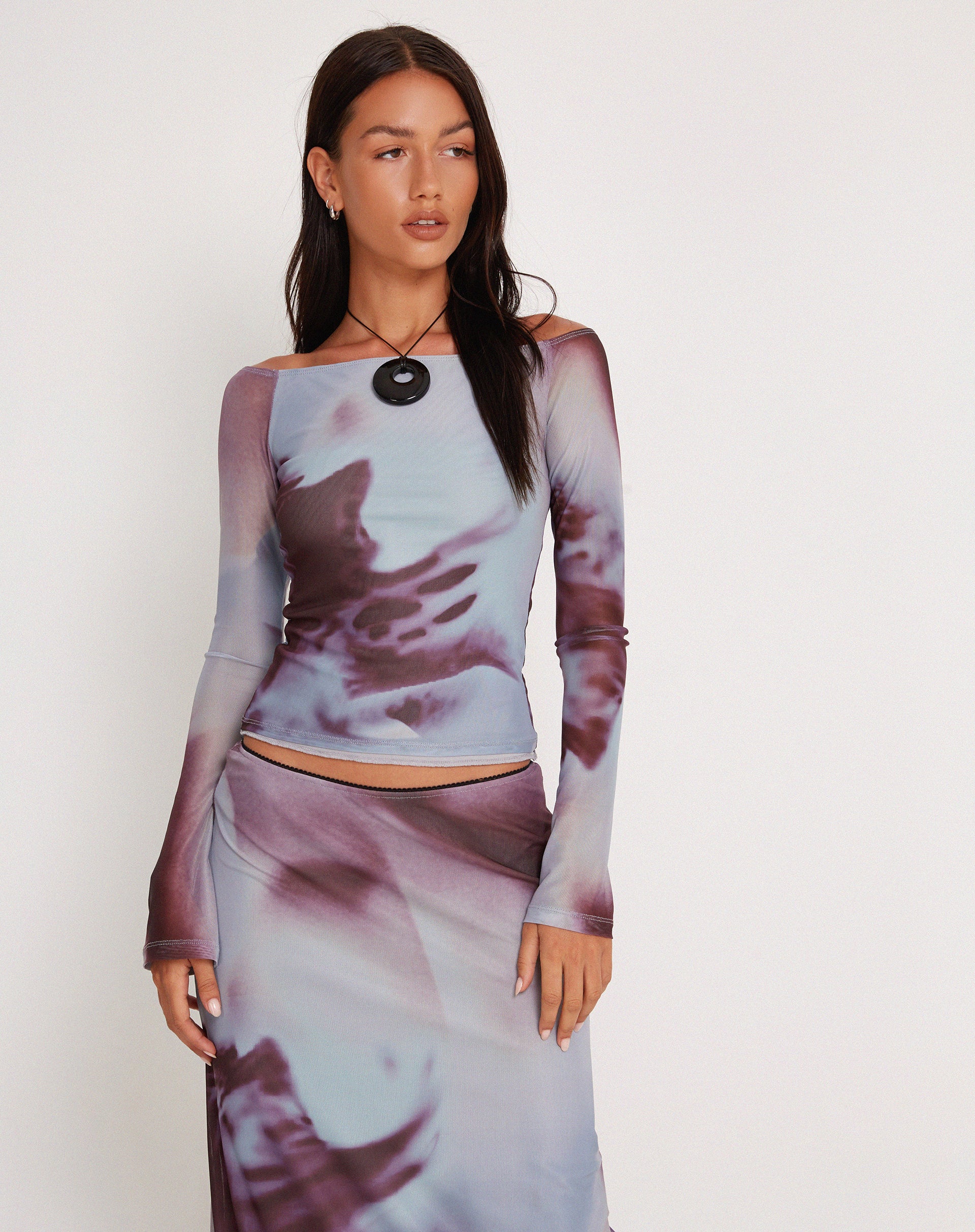 Neira Long Sleeve Mesh Top in Grey Anatomy of Nature - Awmao