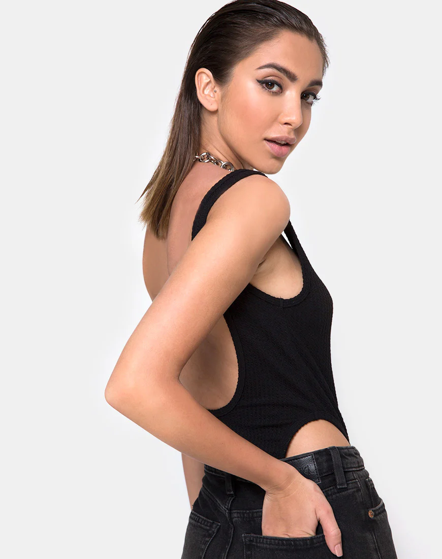 Ziga Cutout Bodice in Rib Black - Awmao