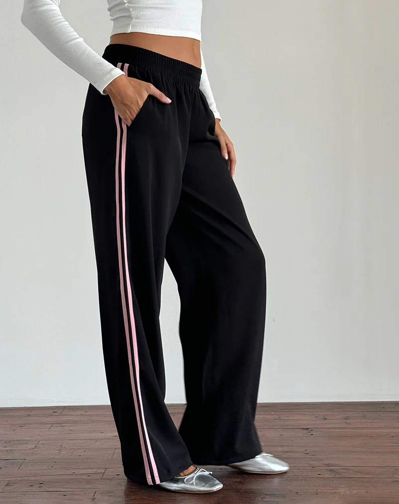 Bennett Trouser in Black with Pink Side Stripe - Awmao