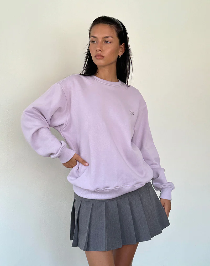 Tillie Jumper in Violet with Grey Bow Embroidery - Awmao