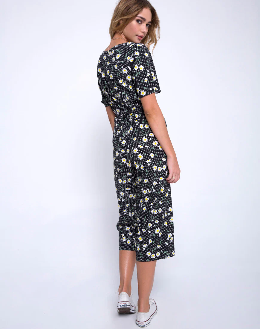 Giotto Jumpsuit in Polka Daisy Black - Awmao
