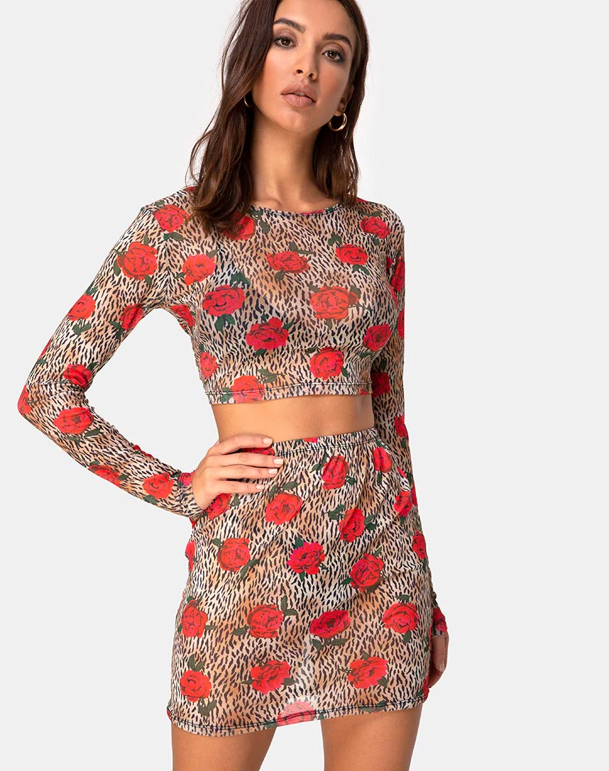 Kinnie Mini Skirt in Tiger Rose - Awmao