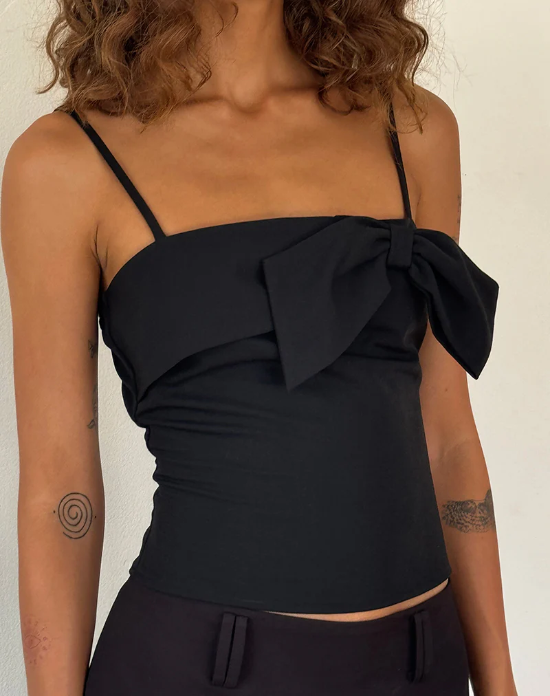 Antlia Bow Cami Top in Tailoring Black - Awmao