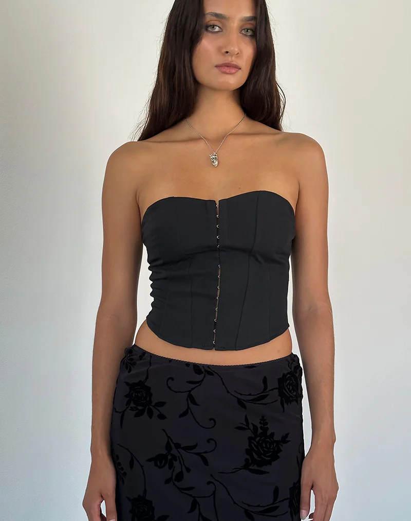 Elita Hook and Eye Corset Top in Black - Awmao