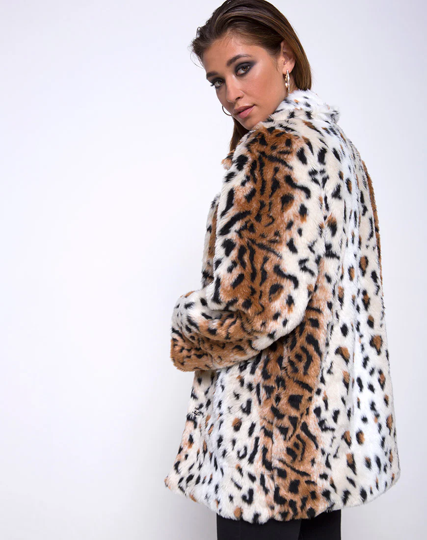 Tina Coat in Leopard Faux Fur - Awmao