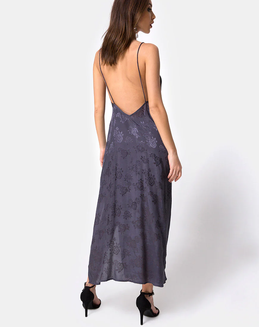 Hime Maxi Dress in Satin Grey Rose - Awmao