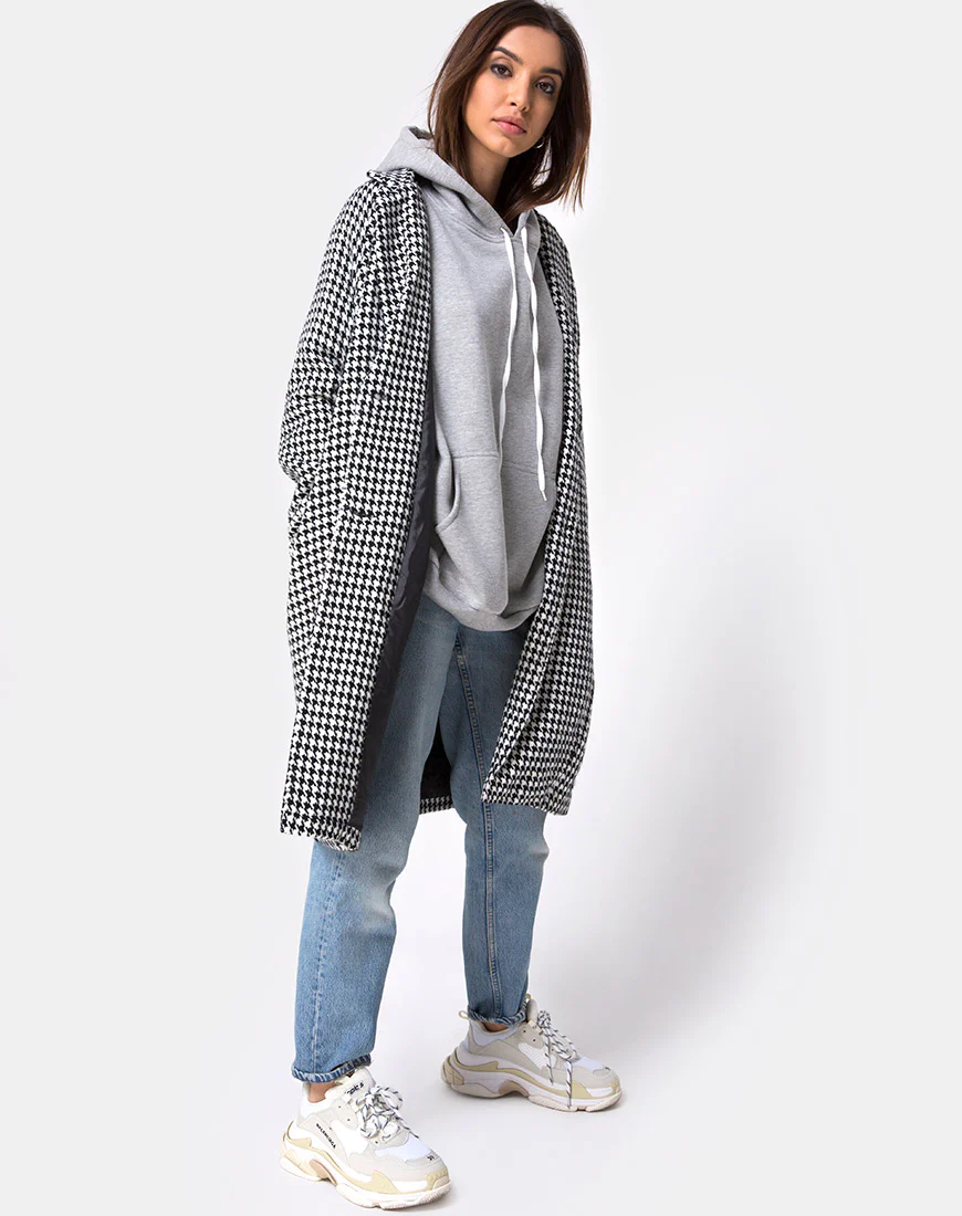 Ernest Coat in Houndstooth Check Black and White - Awmao