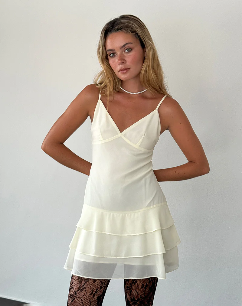 Riasi Mini Dress in Chiffon Ivory - Awmao