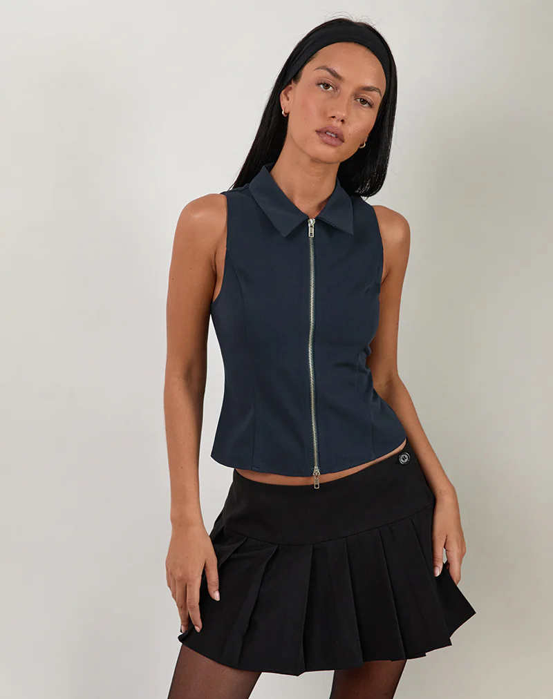 Janae Vest Top in Tailoring Navy - Awmao