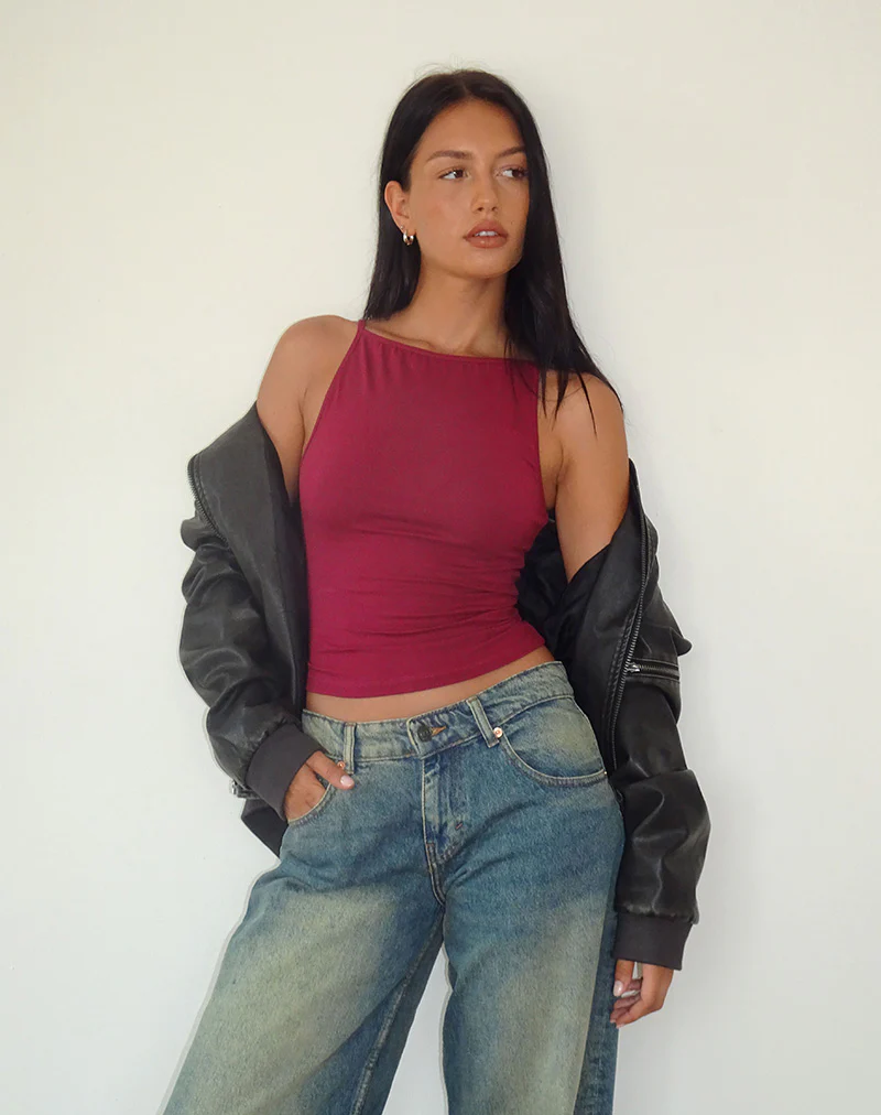 Dudley Vest Top in Burgundy - Awmao