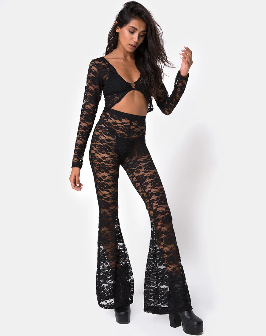 Herlom Flare Trouser in Lace black - Awmao