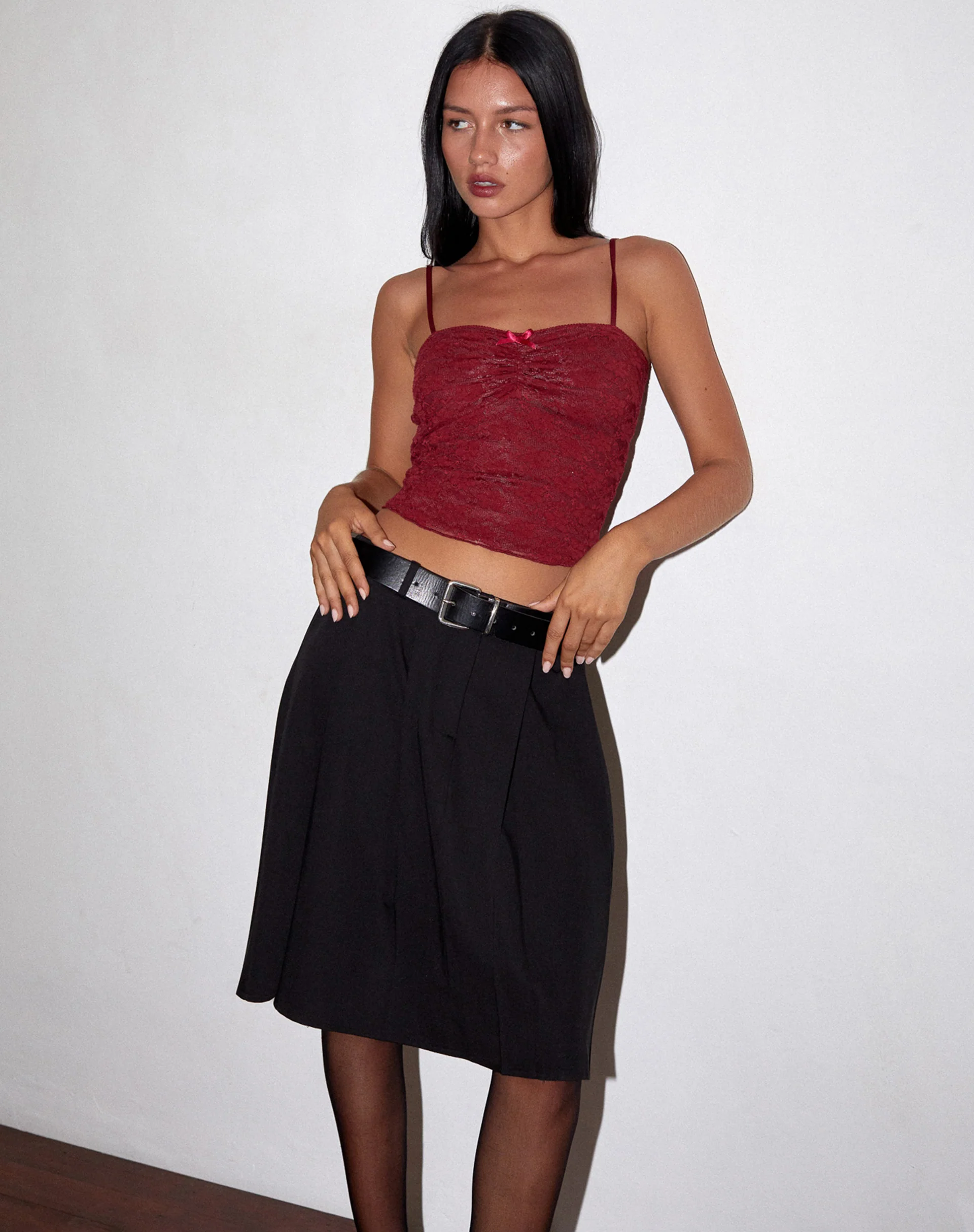 Hali Lace Cami Top in Maroon - Awmao
