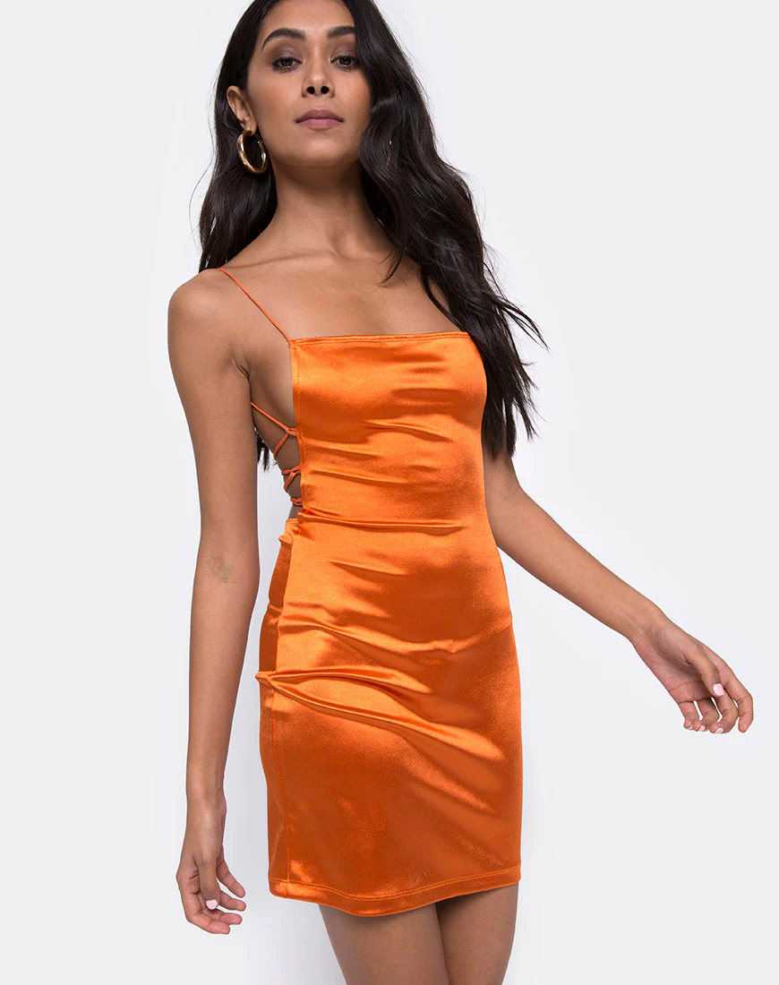 Kozue Mini Dress in Satin Salt Caramel - Awmao