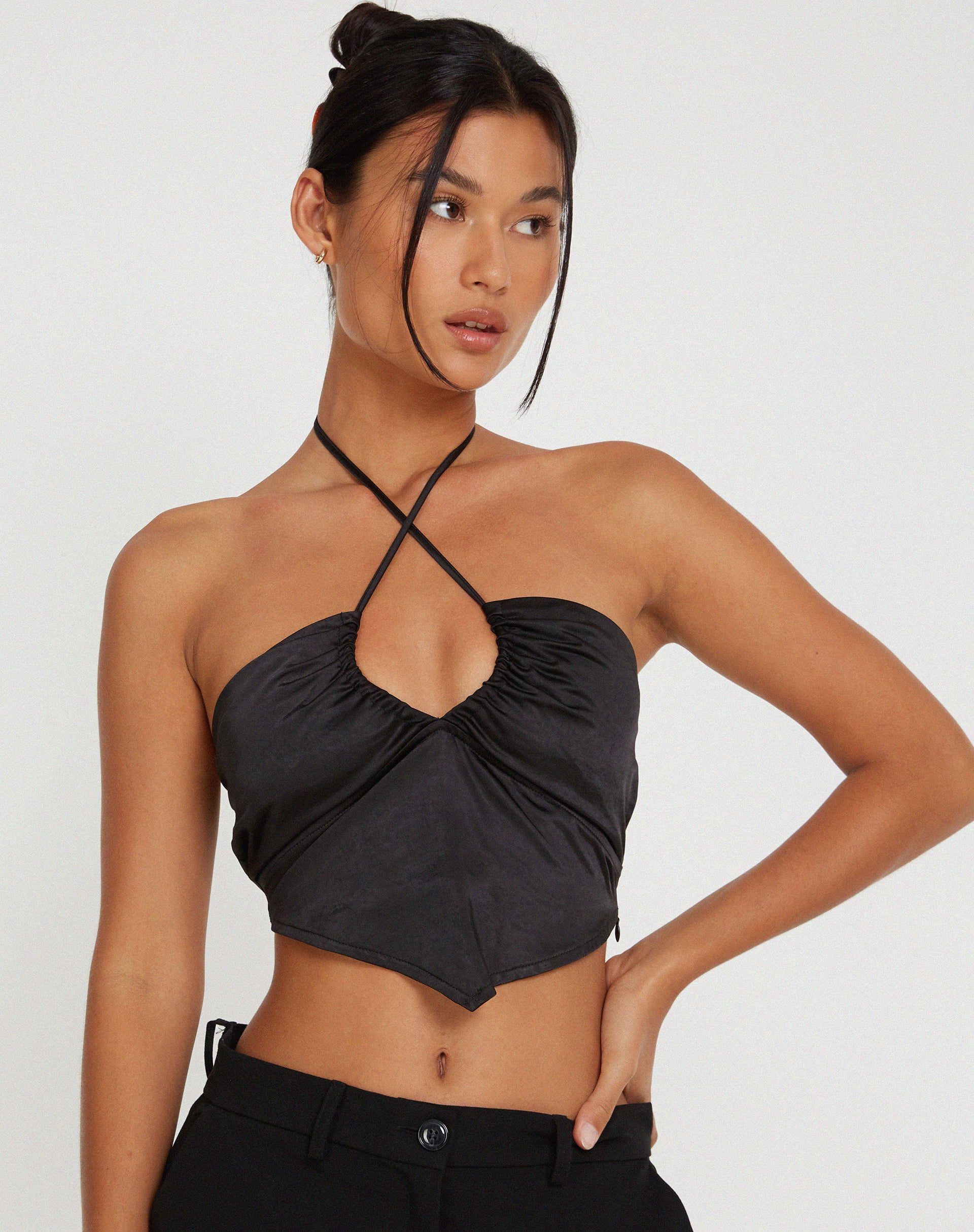 Domila Top in Satin Black - Awmao