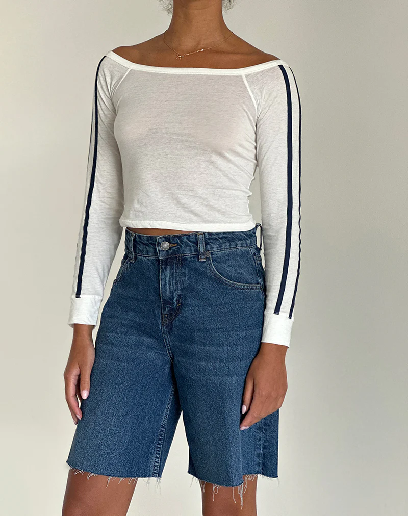 Gavya Long Sleeve Top in Off White with Navy Stripe - Awmao