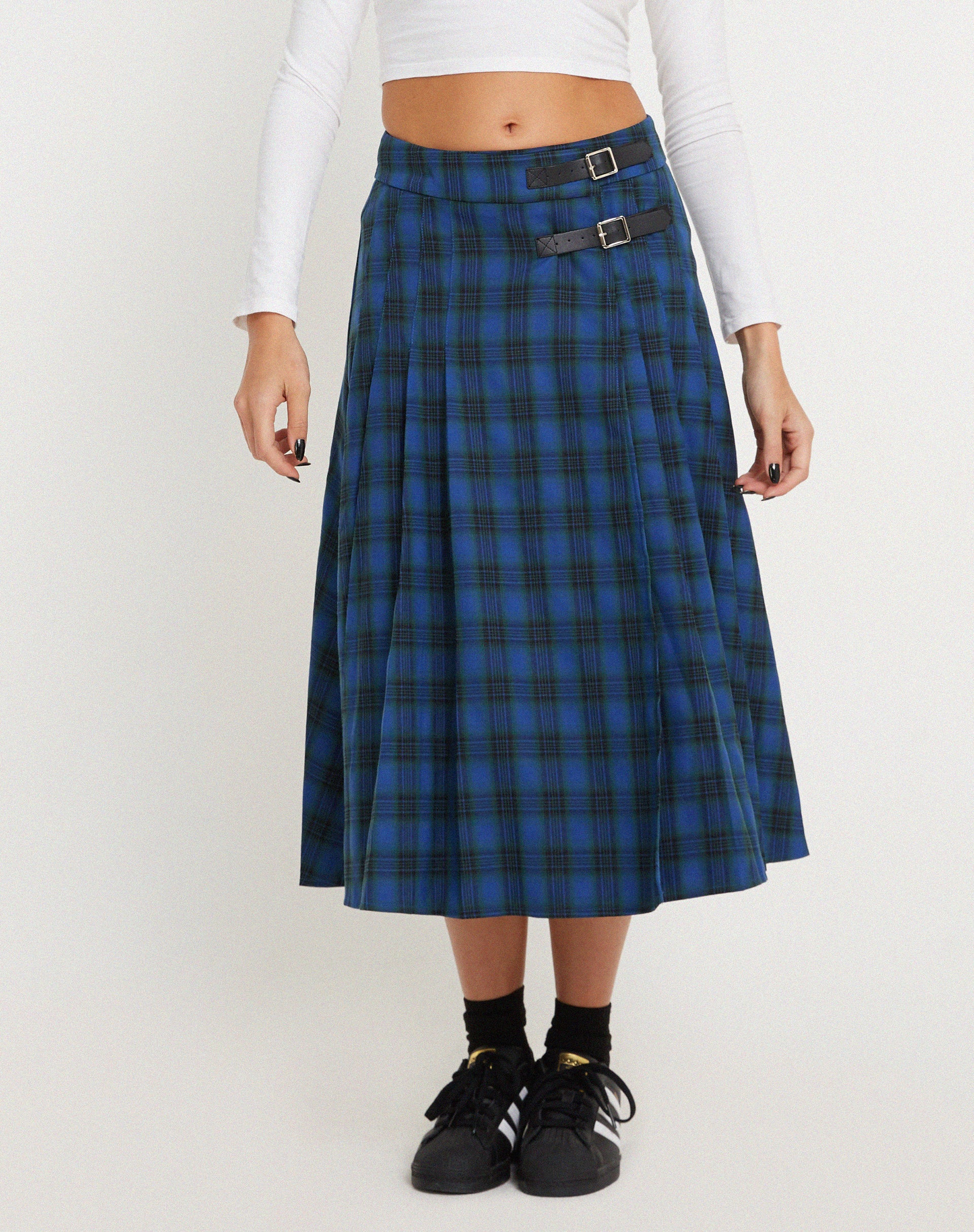 Rigifa Midi Skirt in Tartans Blue Grey - Awmao