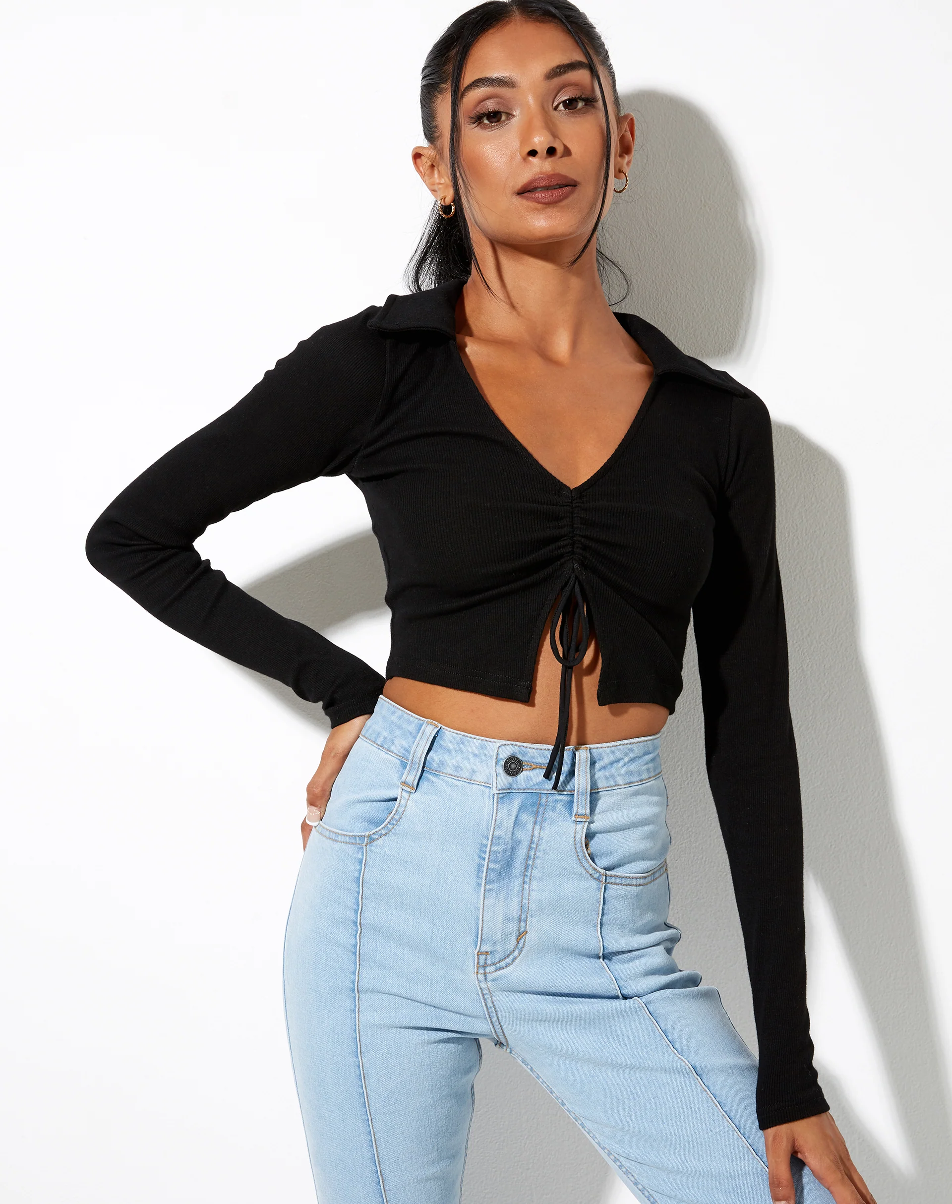 Venema Long Sleeve Top in Rib Black - Awmao