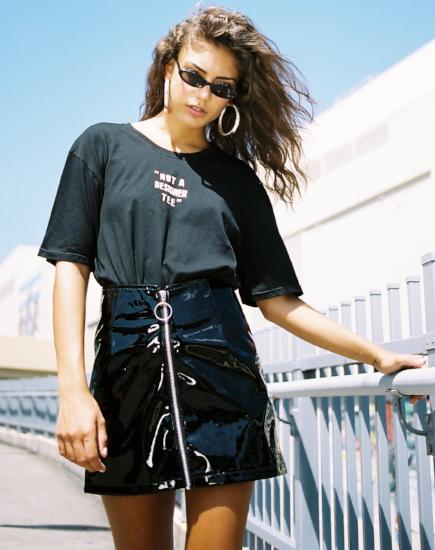 Ring Mini Skirt in PU Shiny Black - Awmao