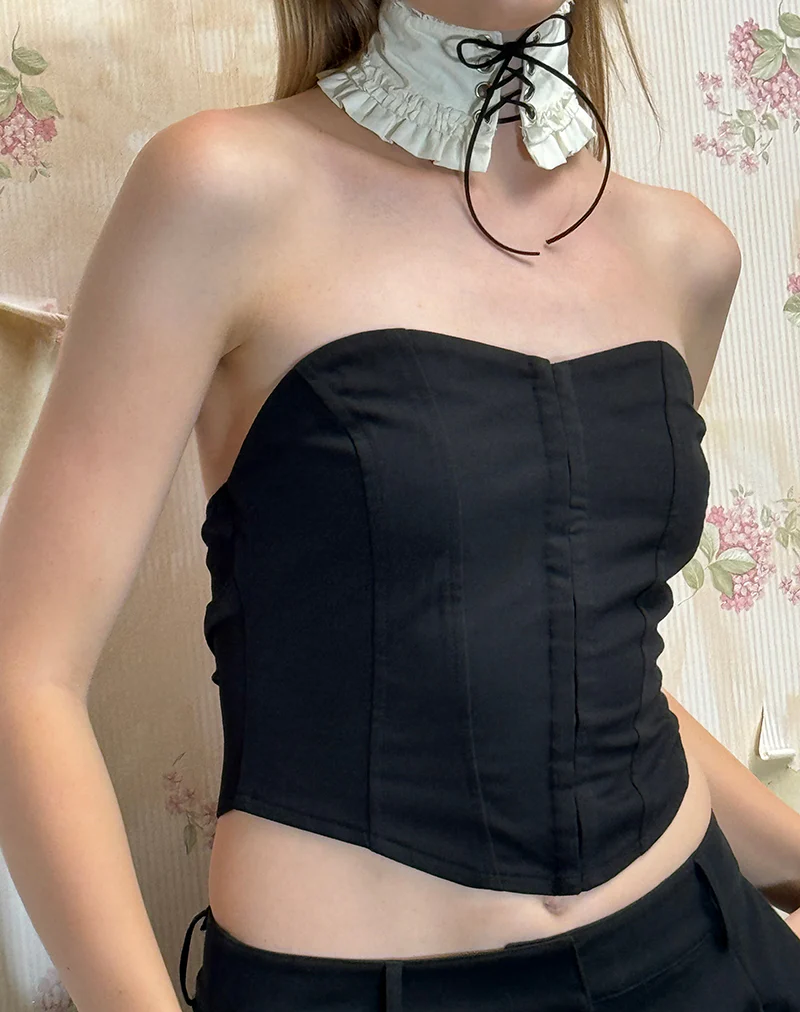 Elita Hook and Eye Corset Top in Black - Awmao