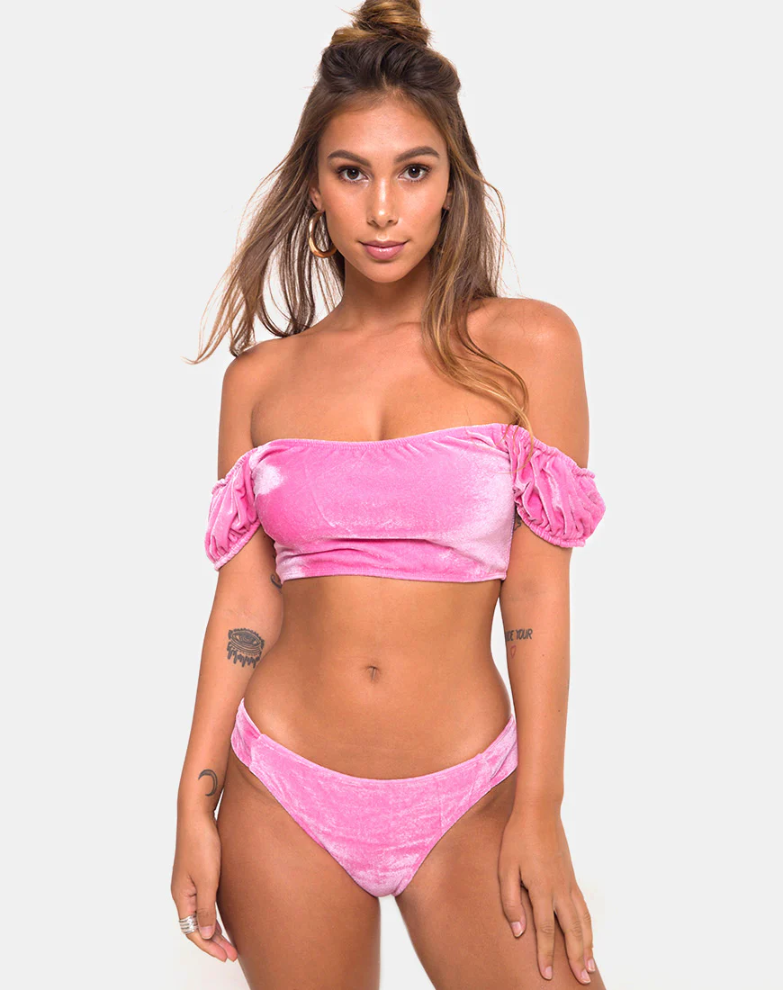Fabienne Bikini Top in Velvet Candy Pink - Awmao