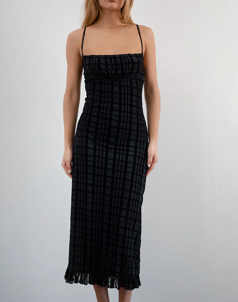 Nateda Dress in Tonal Check Flock Black - Awmao