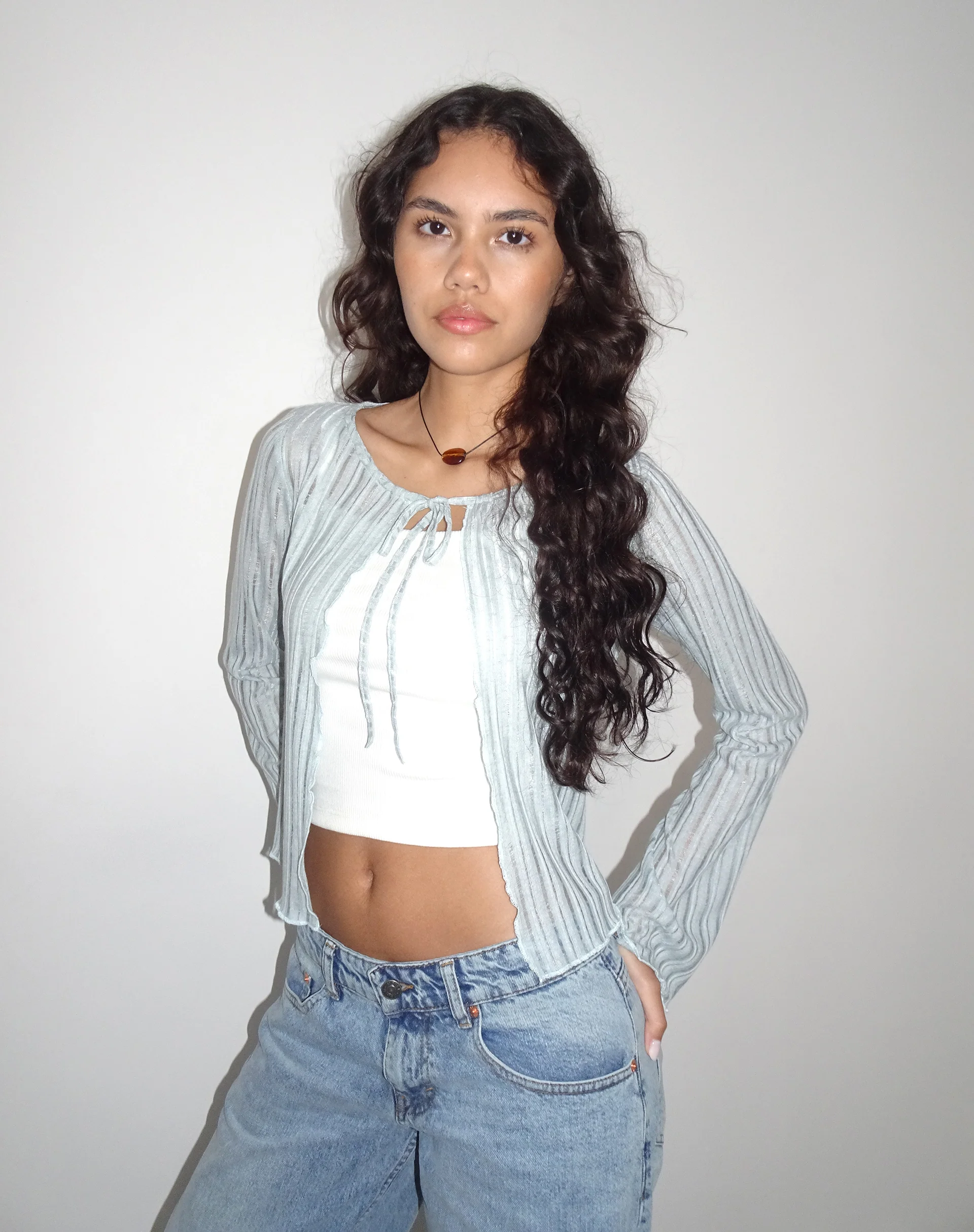 Tabitha Tie Front Cardigan in Powder Blue - Awmao