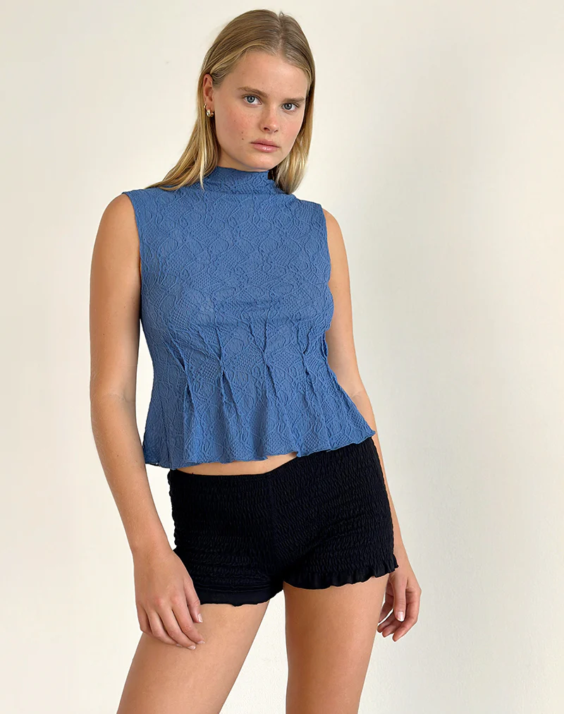 Kimbra Sleeveless Top in Textured Blue - Awmao