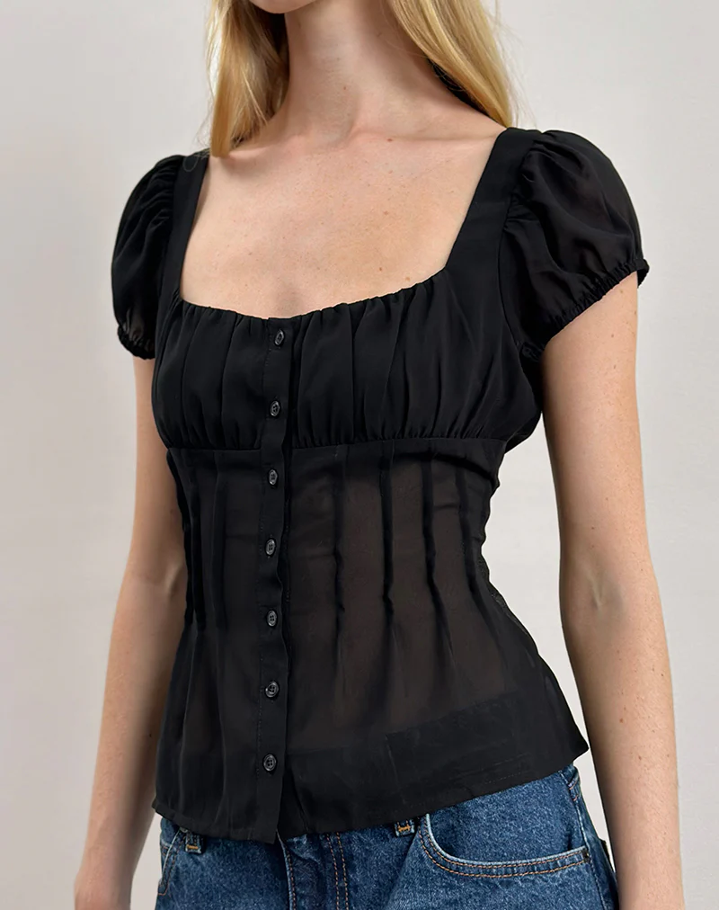 Rolina Blouse in Chiffon Black - Awmao