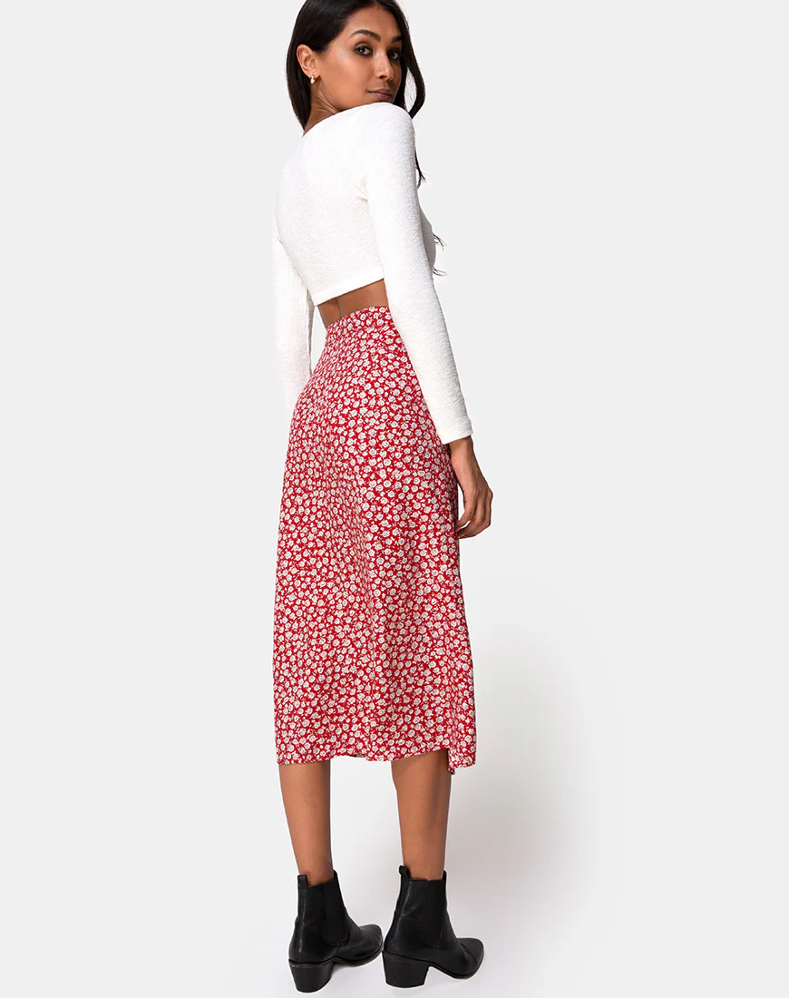 Saika Skirt in Ditsy Rose Red Silver - Awmao