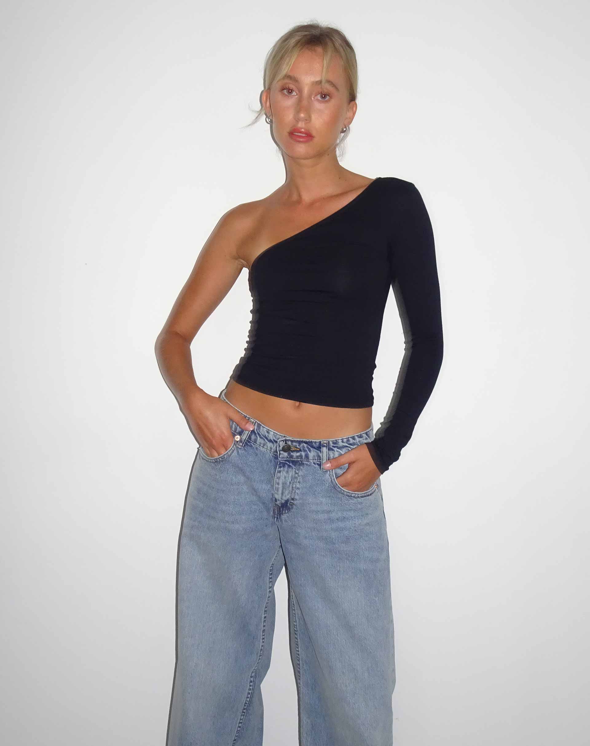Bayge One Shoulder Top in Black - Awmao