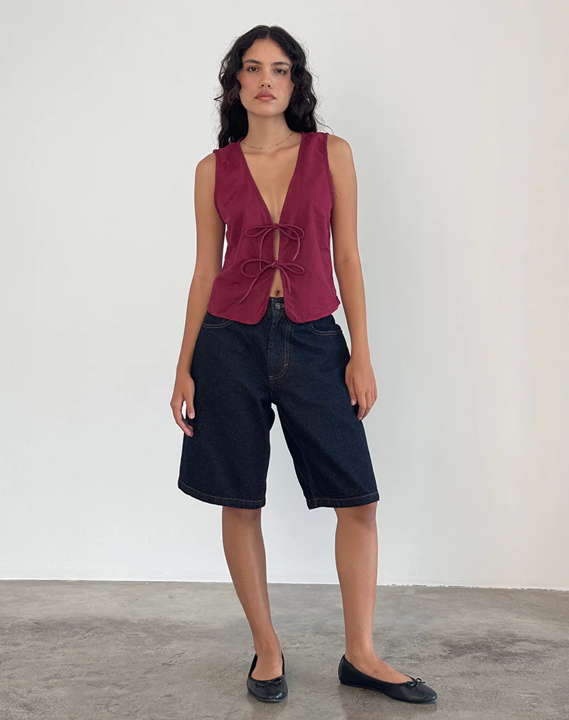 Kayve Tie Front Top in Burgundy - Awmao