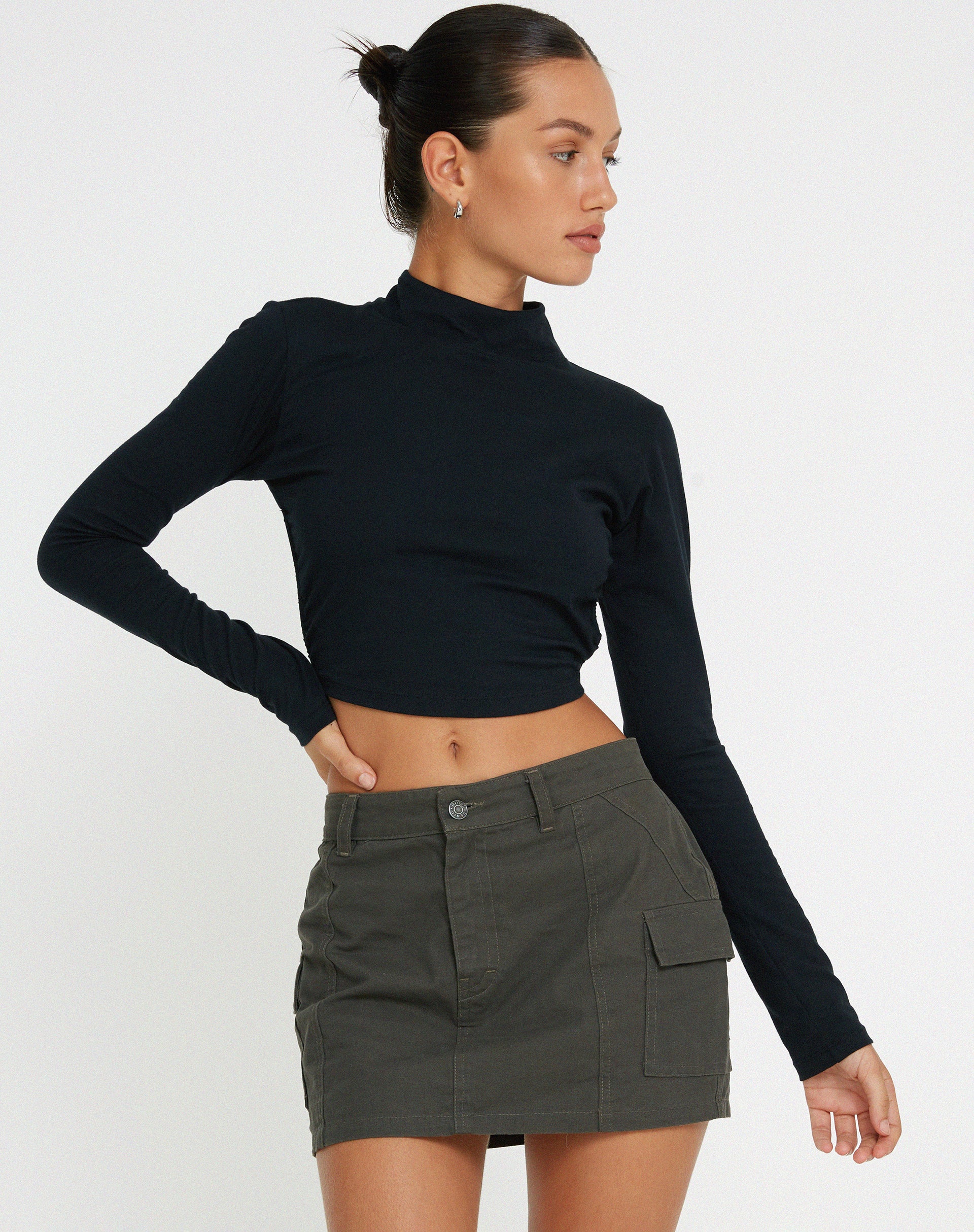 Quelia Open Back Crop Top in Black - Awmao