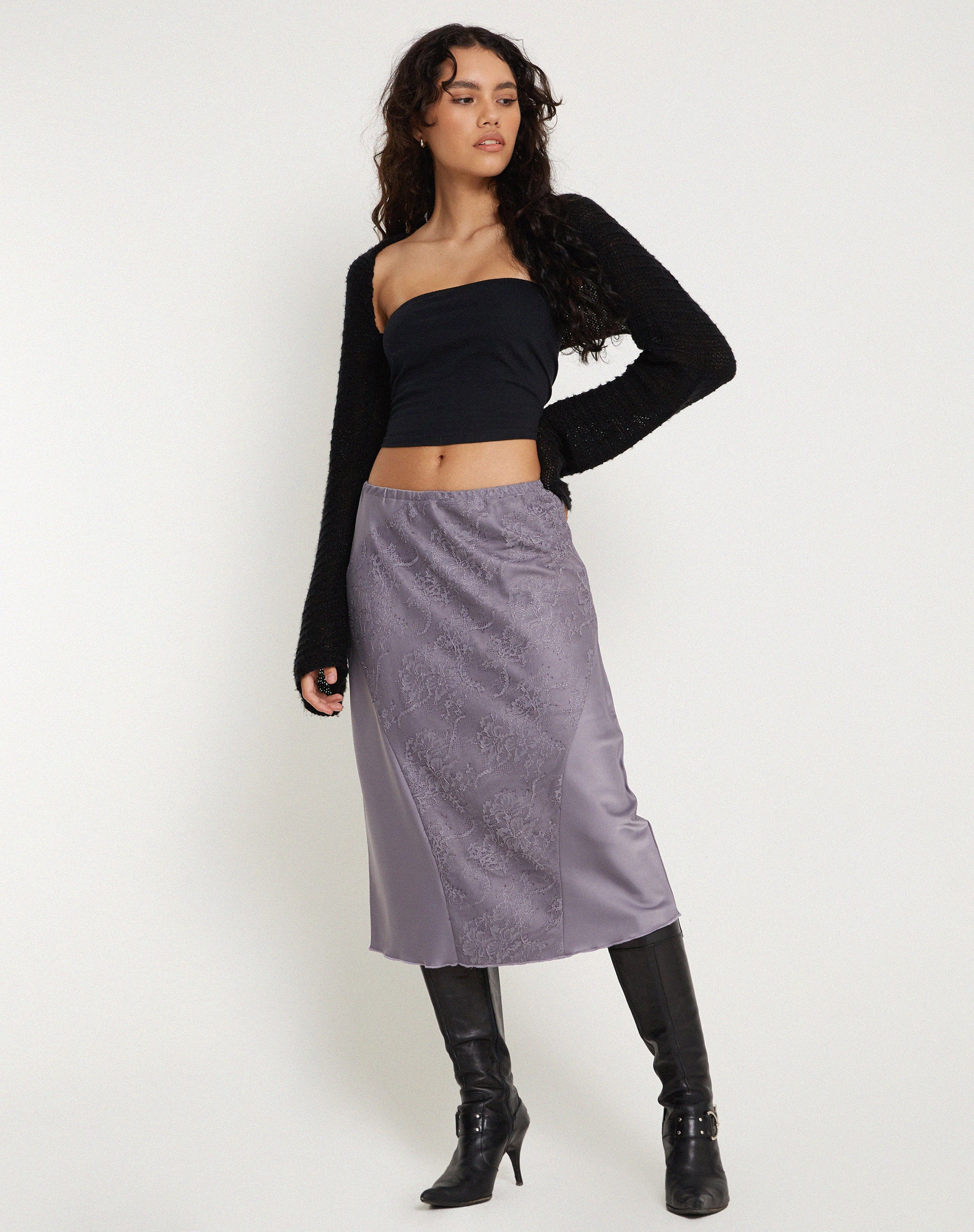 Goyara Midi Skirt in Satin Grey Ridge - Awmao