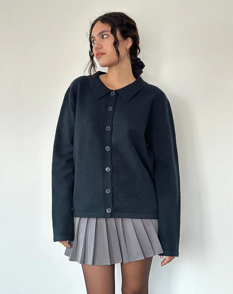 Madera Cardigan in Dark Navy - Awmao