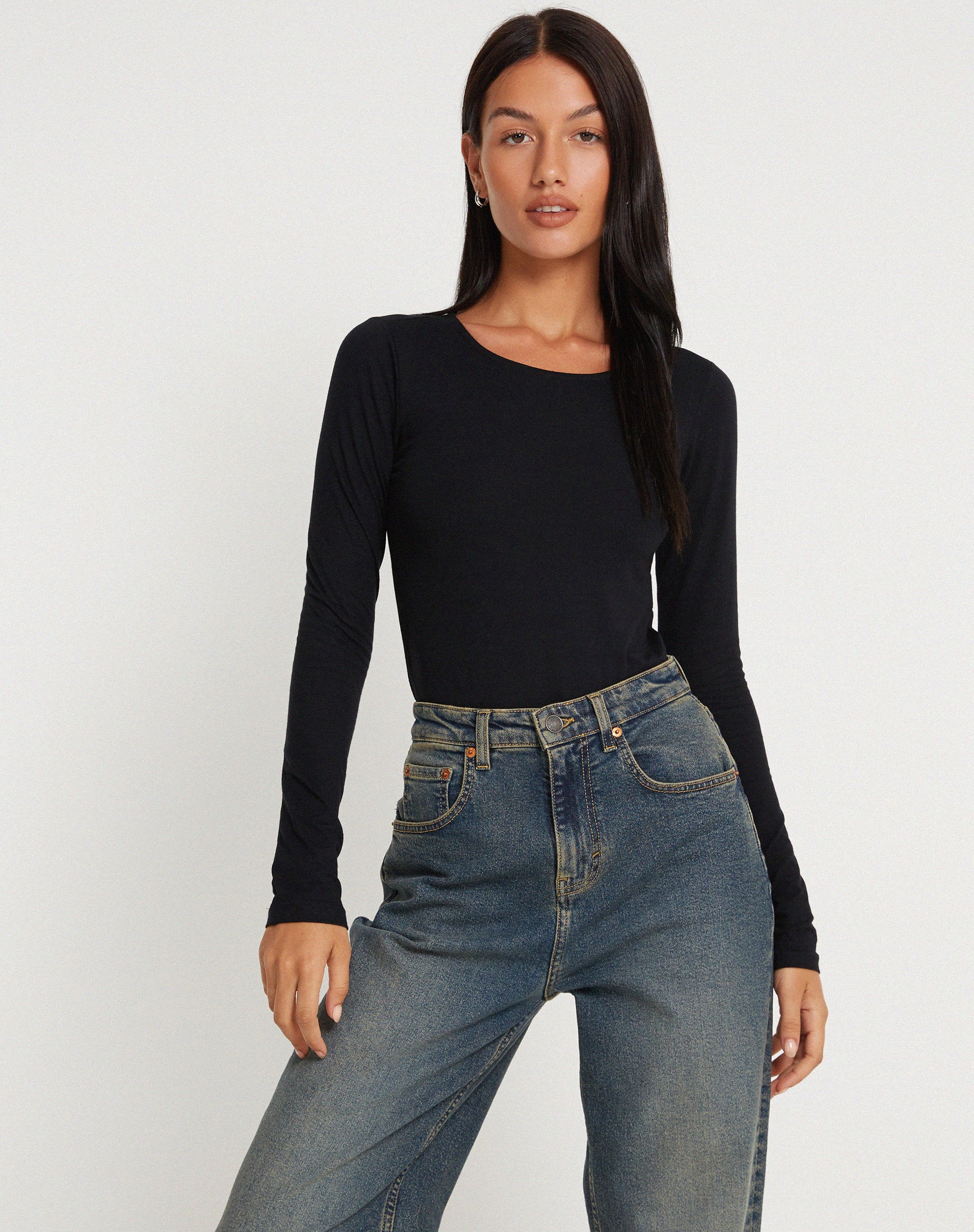 Abra Long Sleeve Bodysuit in Black - Awmao