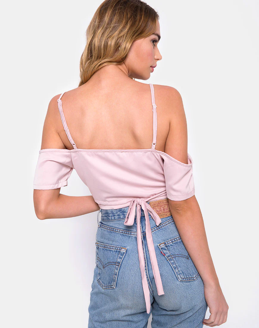 Renta Cold Shoulder Crop Top in Satin Blush - Awmao
