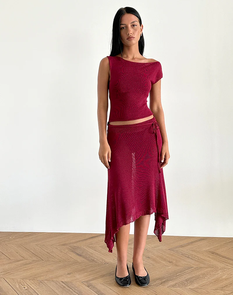 Calypso Top in Sheer Knit Red - Awmao