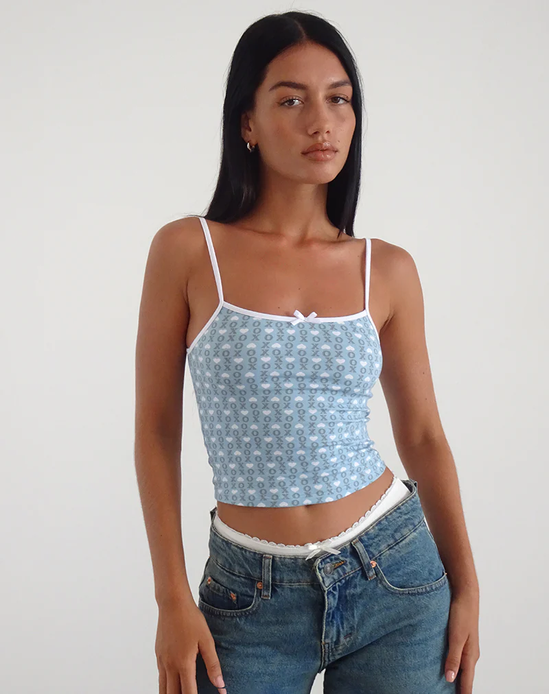 Isna Cami Top in Powder Blue XO Heart Print - Awmao