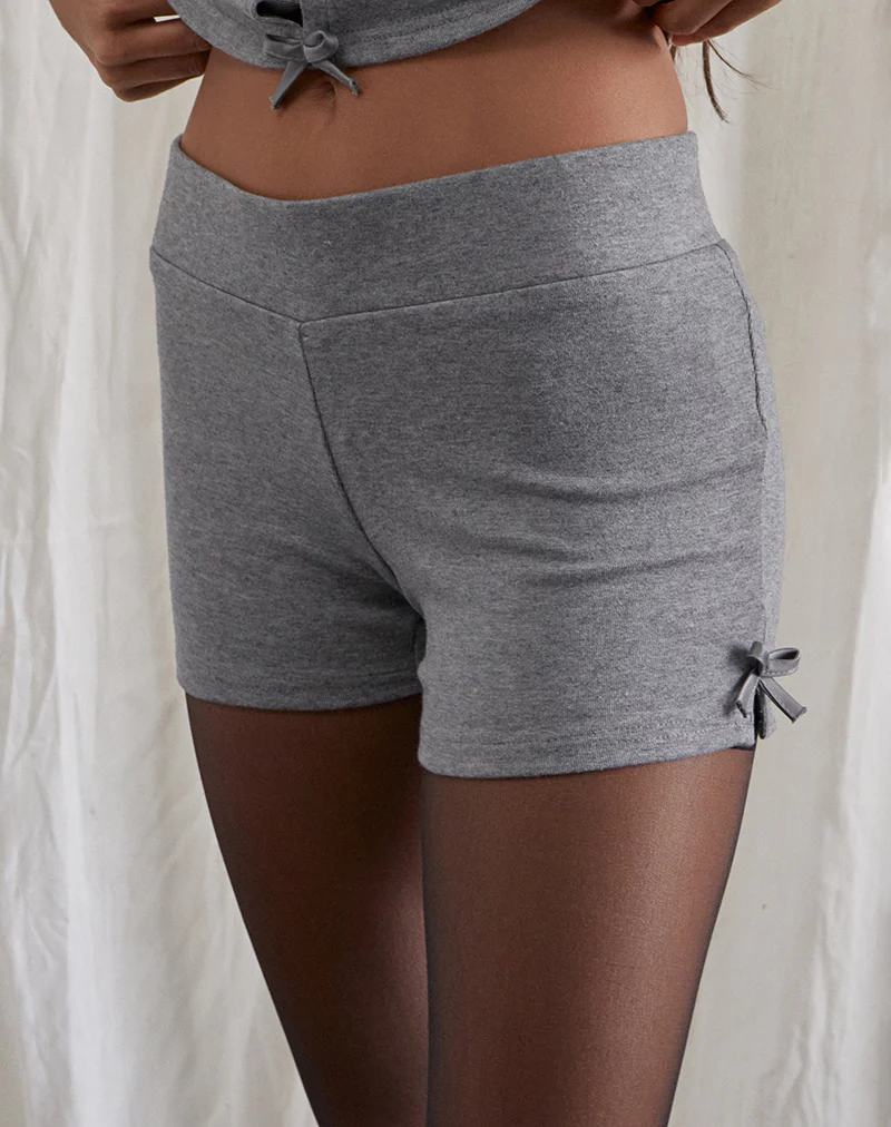 Verna Bow Micro Short in Light Grey Knit - Awmao