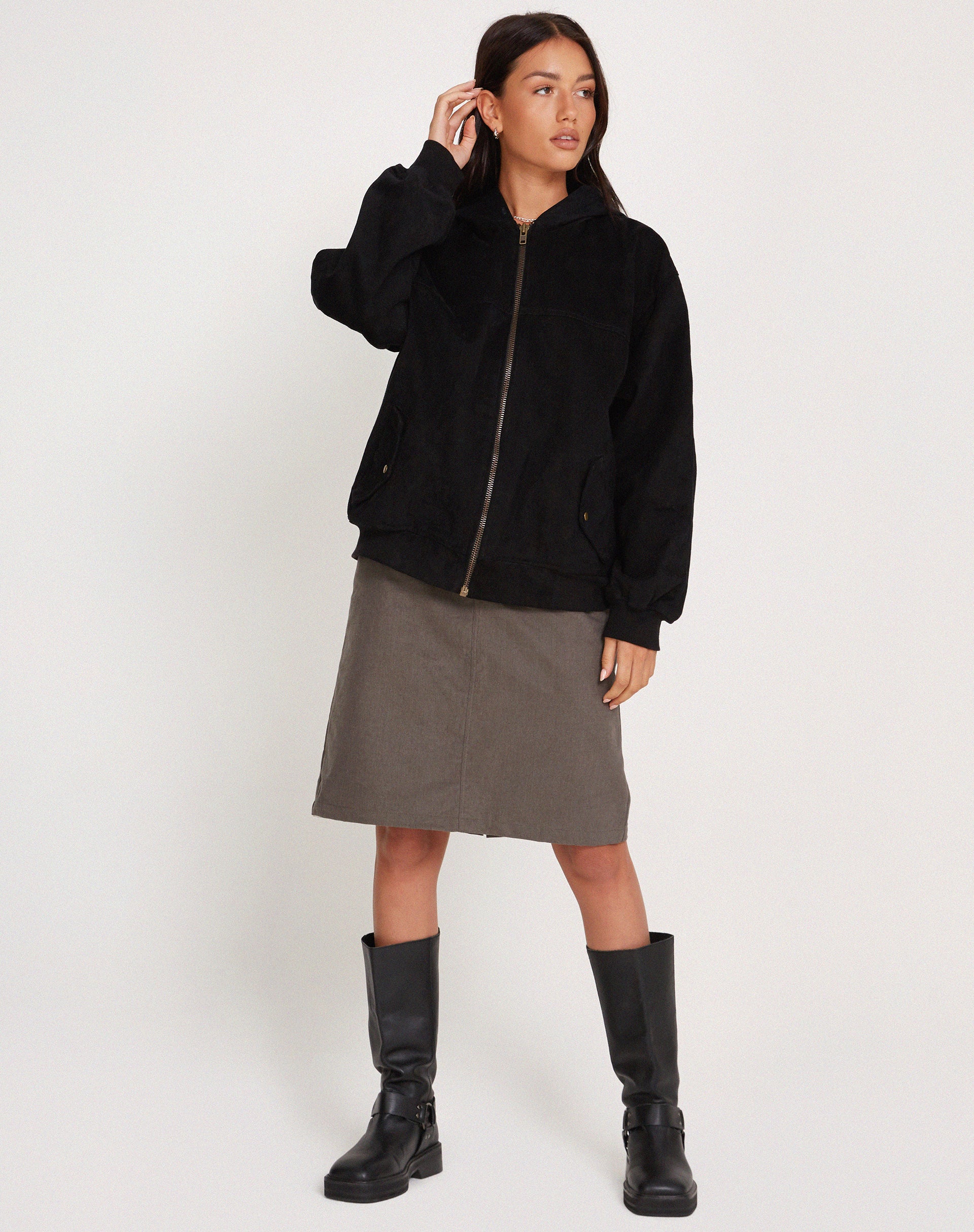 Yun Hooded Utility Bomber Jacket in Black - Awmao