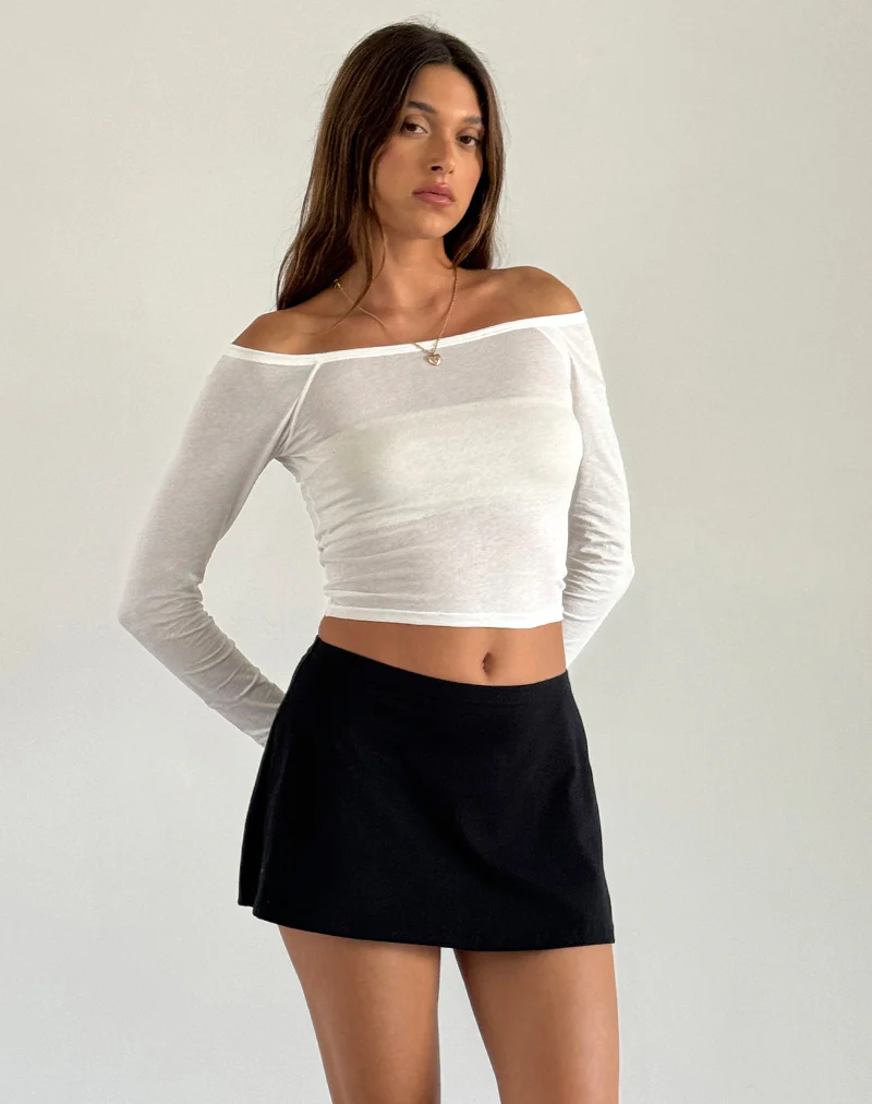 Gavya Long Sleeve Bardot Top in Off White - Awmao