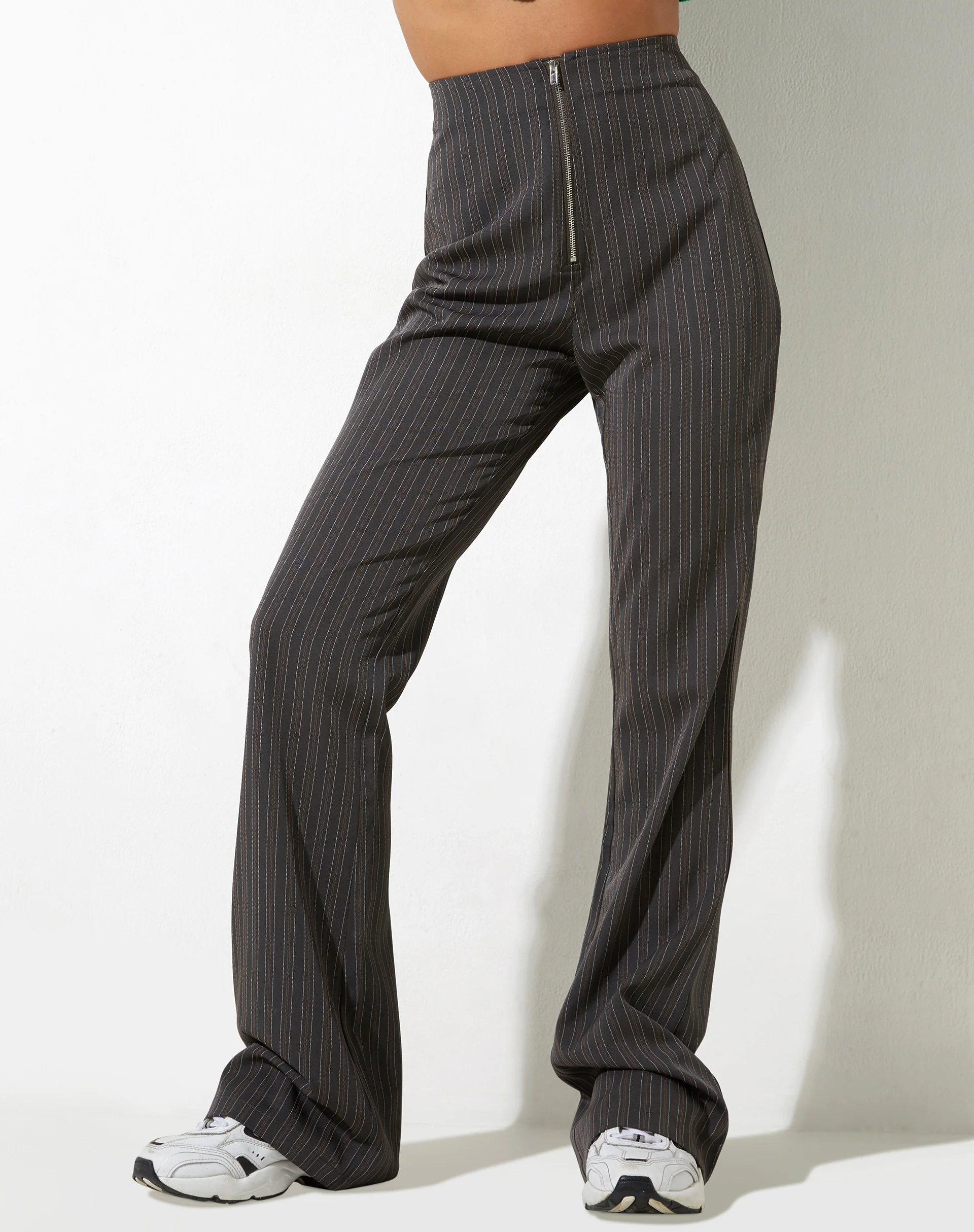 Zorah Flared Trouser in Grey Stripe - Awmao